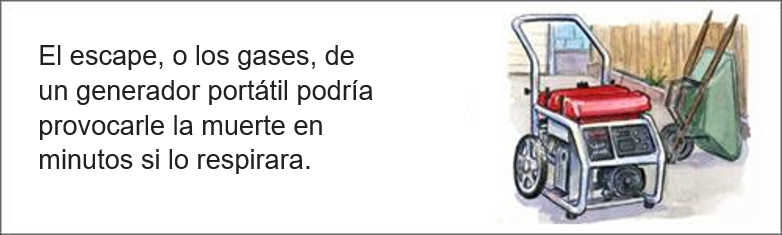 El escape, o los gases, de  un generador portátil podría provocarle la muerte en  minutos si lo respirara