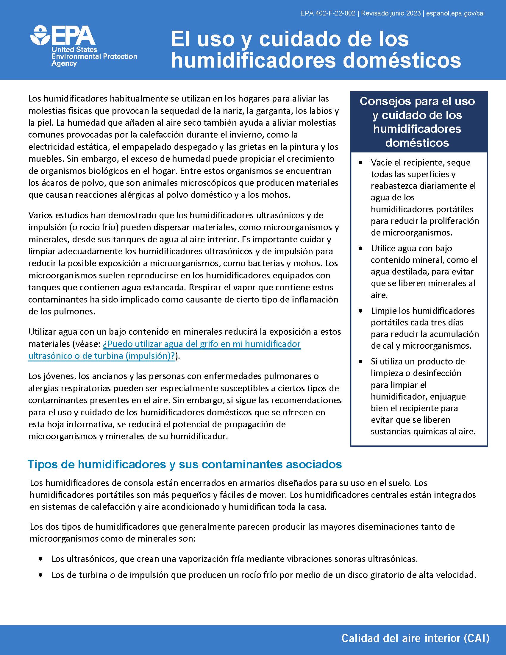 image of the humidifier factsheet